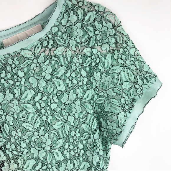 LOFT Lace Light Green Short Sleeve Blouse - Picture 3 of 10